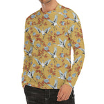 White Japanese Cranes Pattern Print Men's Long Sleeve Rash Guard