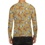 White Japanese Cranes Pattern Print Men's Long Sleeve Rash Guard