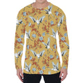 White Japanese Cranes Pattern Print Men's Long Sleeve T-Shirt