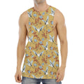 White Japanese Cranes Pattern Print Men's Muscle Tank Top