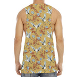 White Japanese Cranes Pattern Print Men's Muscle Tank Top