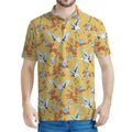 White Japanese Cranes Pattern Print Men's Polo Shirt