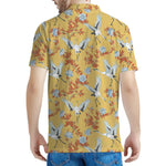 White Japanese Cranes Pattern Print Men's Polo Shirt