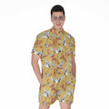 White Japanese Cranes Pattern Print Men's Romper