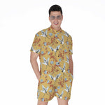 White Japanese Cranes Pattern Print Men's Rompers