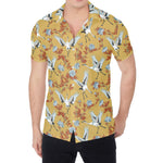 White Japanese Cranes Pattern Print Men's Shirt