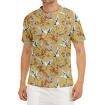 White Japanese Cranes Pattern Print Men's Short Sleeve Rash Guard