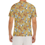 White Japanese Cranes Pattern Print Men's Short Sleeve Rash Guard