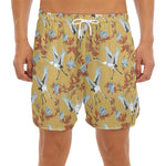 White Japanese Cranes Pattern Print Men's Split Running Shorts