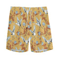 White Japanese Cranes Pattern Print Men's Athletic Shorts