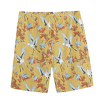 White Japanese Cranes Pattern Print Men's Sports Shorts
