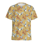 White Japanese Cranes Pattern Print Men's Sports T-Shirt