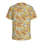 White Japanese Cranes Pattern Print Men's Sports T-Shirt