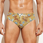 White Japanese Cranes Pattern Print Men's Swim Briefs