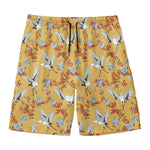 White Japanese Cranes Pattern Print Men's Swim Trunks