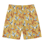 White Japanese Cranes Pattern Print Men's Swim Trunks
