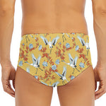 White Japanese Cranes Pattern Print Men's Triangle Swim Briefs