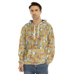 White Japanese Cranes Pattern Print Men's Velvet Pullover Hoodie