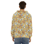 White Japanese Cranes Pattern Print Men's Velvet Pullover Hoodie