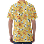 White Japanese Cranes Pattern Print Men's Velvet T-Shirt