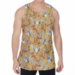 White Japanese Cranes Pattern Print Men's Velvet Tank Top