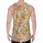 White Japanese Cranes Pattern Print Men's Velvet Tank Top