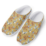 White Japanese Cranes Pattern Print Mesh Casual Shoes