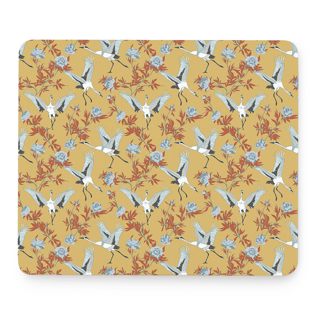 White Japanese Cranes Pattern Print Mouse Pad