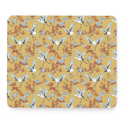 White Japanese Cranes Pattern Print Mouse Pad