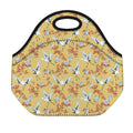 White Japanese Cranes Pattern Print Neoprene Lunch Bag