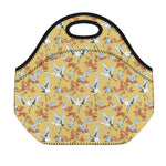 White Japanese Cranes Pattern Print Neoprene Lunch Bag