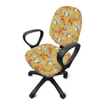 White Japanese Cranes Pattern Print Office Chair Cover