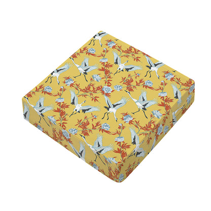 White Japanese Cranes Pattern Print Outdoor Seat Cushion Cover