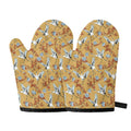 White Japanese Cranes Pattern Print Oven Mitts
