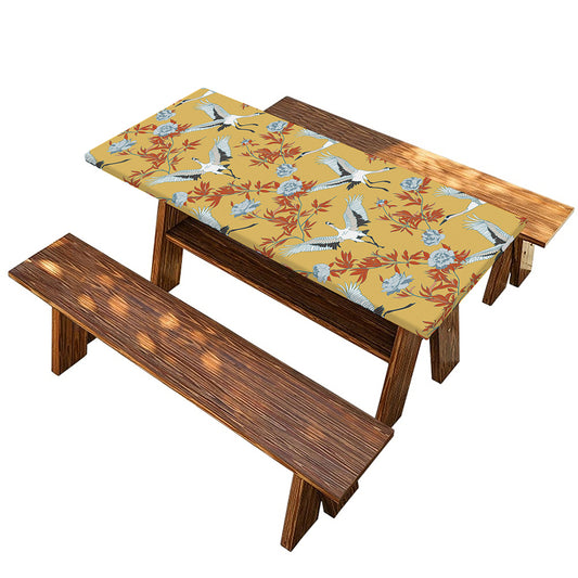 White Japanese Cranes Pattern Print Picnic Table Cover