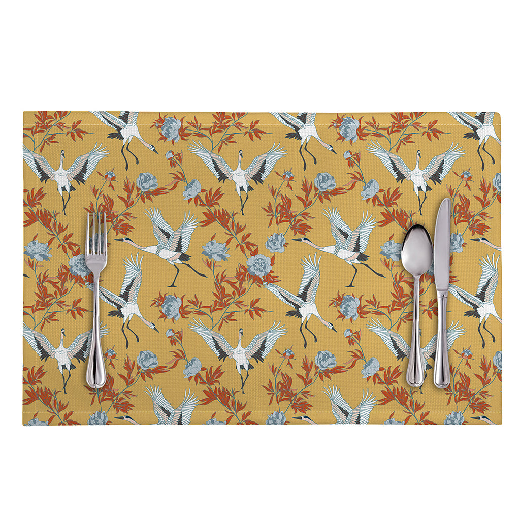 White Japanese Cranes Pattern Print Placemat