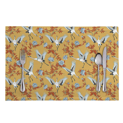 White Japanese Cranes Pattern Print Placemat