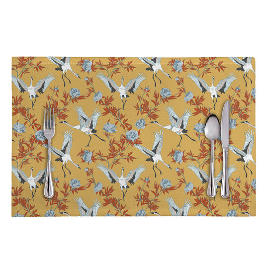 White Japanese Cranes Pattern Print Placemat