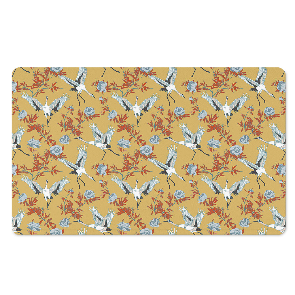 White Japanese Cranes Pattern Print Polyester Doormat