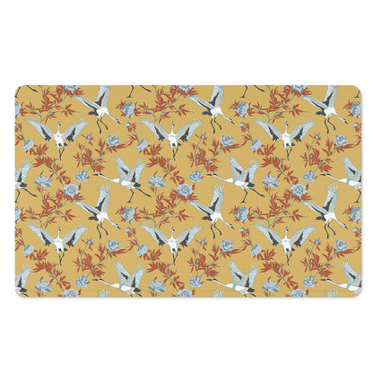 White Japanese Cranes Pattern Print Polyester Doormat