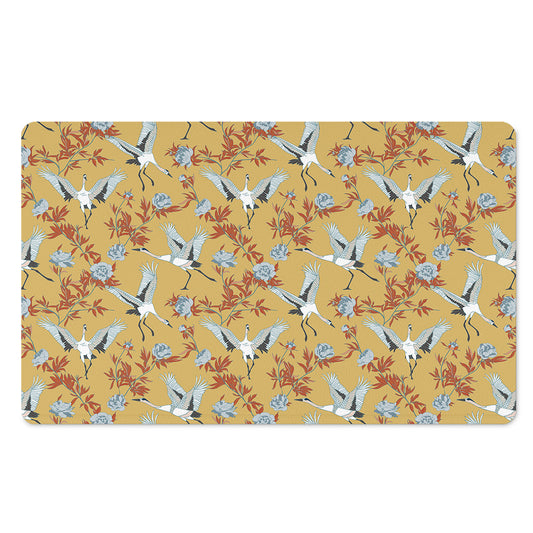 White Japanese Cranes Pattern Print Polyester Doormat