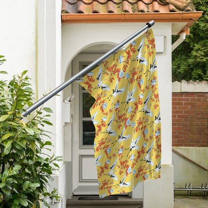 White Japanese Cranes Pattern Print Polyester Flag