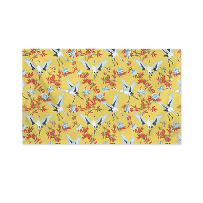 White Japanese Cranes Pattern Print Polyester Flag