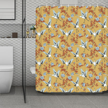 White Japanese Cranes Pattern Print Polyester Shower Curtain