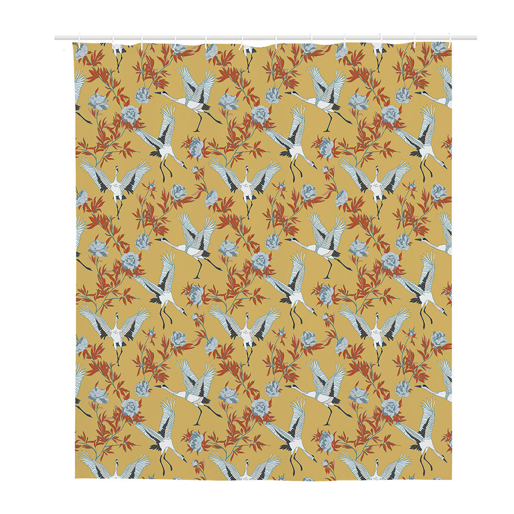 White Japanese Cranes Pattern Print Polyester Shower Curtain