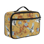 White Japanese Cranes Pattern Print Portable Lunch Bag