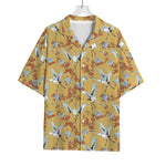 White Japanese Cranes Pattern Print Rayon Hawaiian Shirt