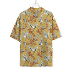 White Japanese Cranes Pattern Print Rayon Hawaiian Shirt