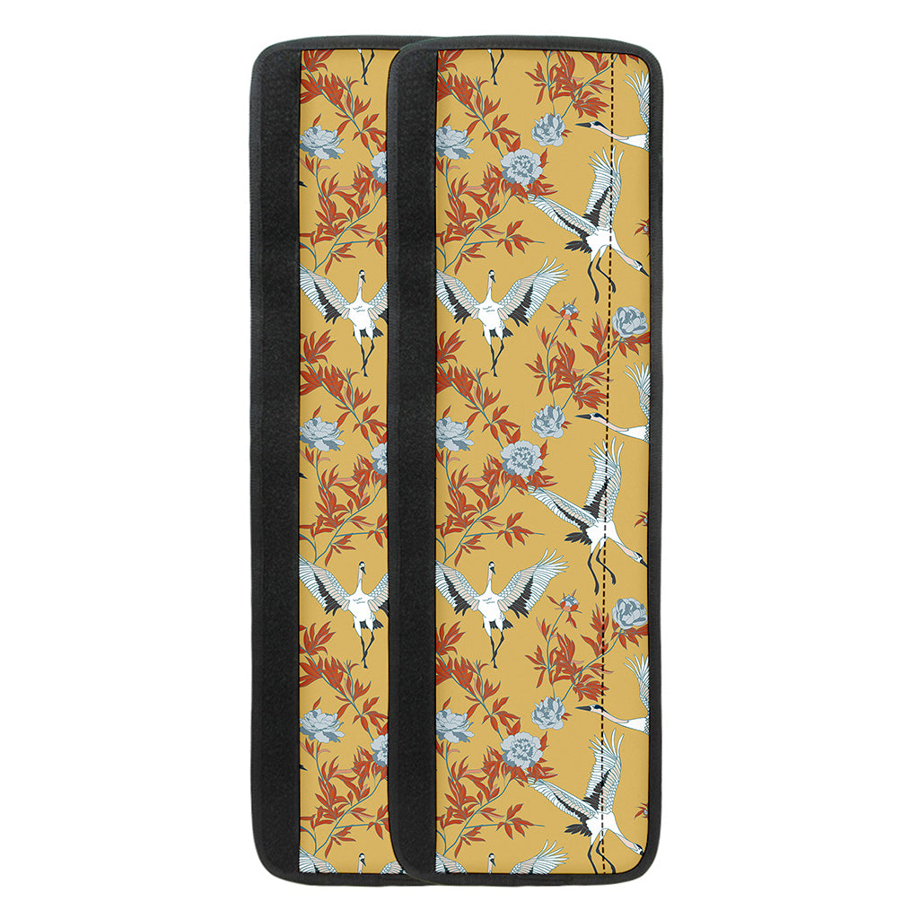 White Japanese Cranes Pattern Print Refrigerator Handle Covers
