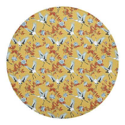 White Japanese Cranes Pattern Print Round Blanket